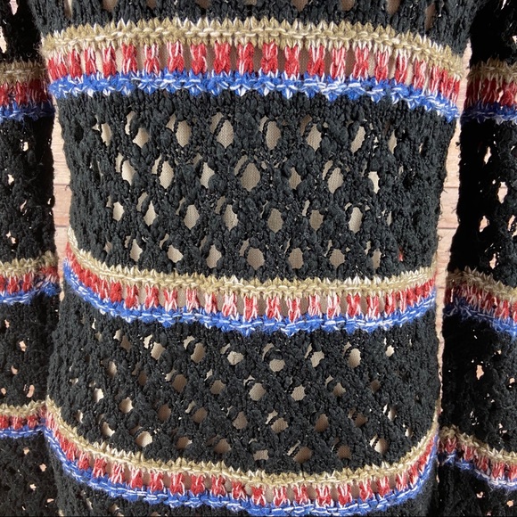 Love Tree Hooded Cardigan Long Macrame Fringe Open Knit Colorful Stripe Sweater - Picture 9 of 12